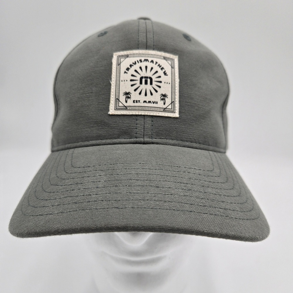 TravisMathew Mens Grey Snapback Hat Adjustable Golf Cap Palm Tree Patch Logo
